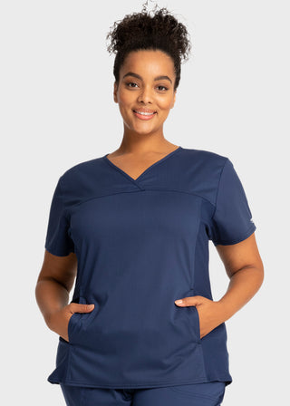 Cherokee Workwear Revolution Women's V-Neck Knit Panel Top