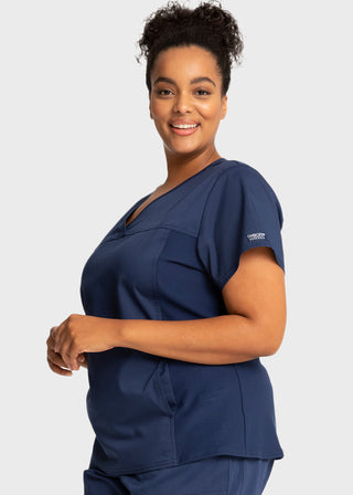 Cherokee Workwear Revolution Women's V-Neck Knit Panel Top