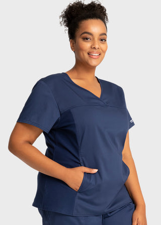 Cherokee Workwear Revolution Women's V-Neck Knit Panel Top