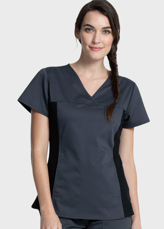 Cherokee Workwear Revolution Women's V-Neck Knit Panel Top