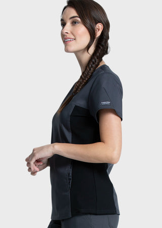 Cherokee Workwear Revolution Women's V-Neck Knit Panel Top