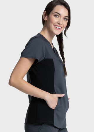 Cherokee Workwear Revolution Women's V-Neck Knit Panel Top