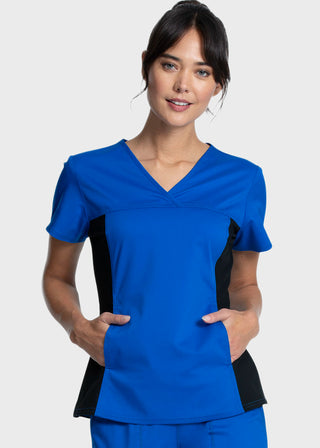 Cherokee Workwear Revolution Women's V-Neck Knit Panel Top