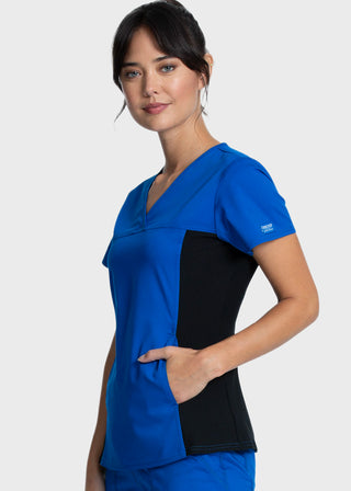 Cherokee Workwear Revolution Women's V-Neck Knit Panel Top