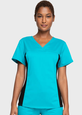 Cherokee Workwear Revolution Women's V-Neck Knit Panel Top