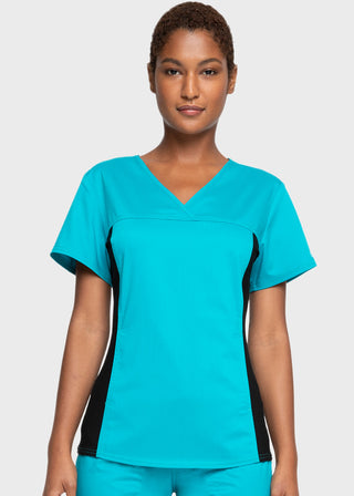 Cherokee Workwear Revolution Women's V-Neck Knit Panel Top