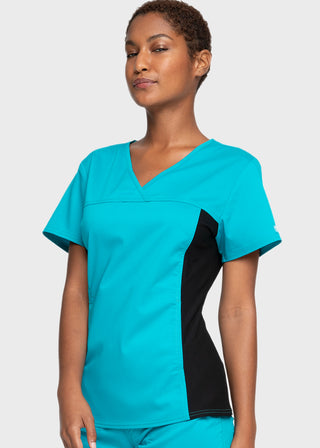 Cherokee Workwear Revolution Women's V-Neck Knit Panel Top