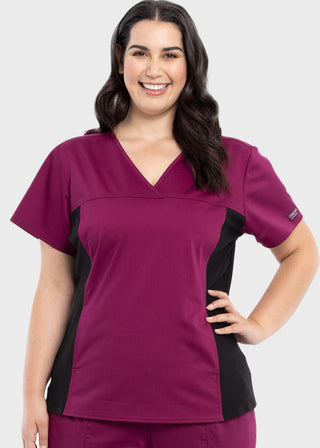 Cherokee Workwear Revolution Women's V-Neck Knit Panel Top