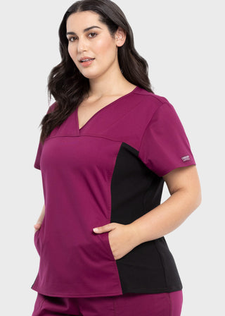 Cherokee Workwear Revolution Women's V-Neck Knit Panel Top