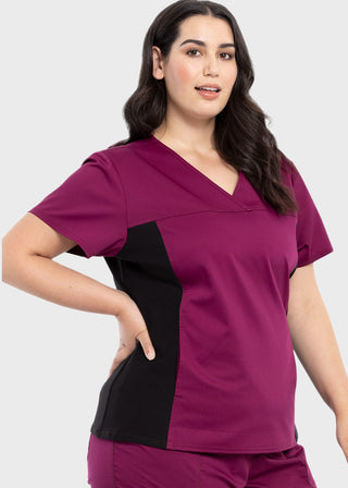 Cherokee Workwear Revolution Women's V-Neck Knit Panel Top