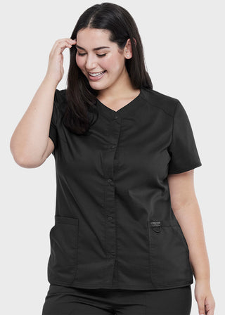 Cherokee Workwear Revolution Women's Snap Front V-Neck Top