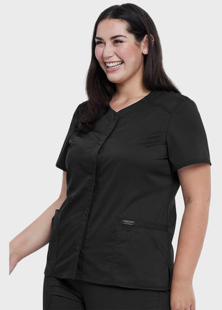 Cherokee Workwear Revolution Women's Snap Front V-Neck Top