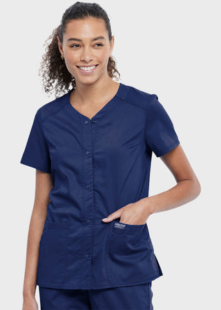 Cherokee Workwear Revolution Women's Snap Front V-Neck Top