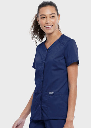 Cherokee Workwear Revolution Women's Snap Front V-Neck Top