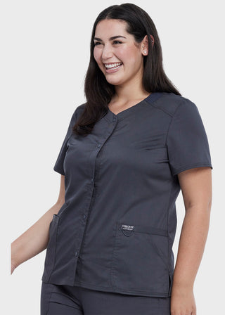 Cherokee Workwear Revolution Women's Snap Front V-Neck Top