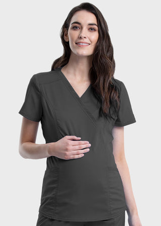 Cherokee Workwear Revolution Women's Maternity Mock Wrap Top