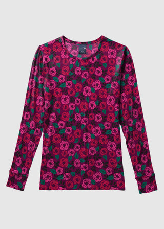 Zoe and Chloe Women's Crew Neck Rosey Posey Print T-Shirt