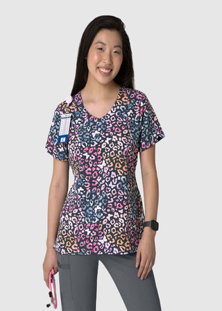 Zoe+Chloe Women's V-Neck Tie-Back Scrub Top In Cattitude