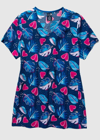 Zoe+Chloe Women's V-Neck Tie-Back Scrub Top In PARADISE PALMS