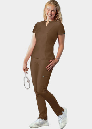 Adar Women's Bib Front Smock V-neck scrub Top