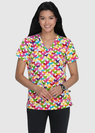 Koi French Bull by koi Lulu Women's Butterfly Ribbon Print Scrub Top