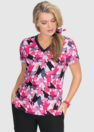 Koi French Bull by koi Lulu Women's Camo Frenchie Print Scrub Top