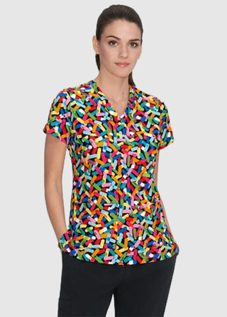 Koi French Bull by koi Lulu Women's Pills Print Scrub Top