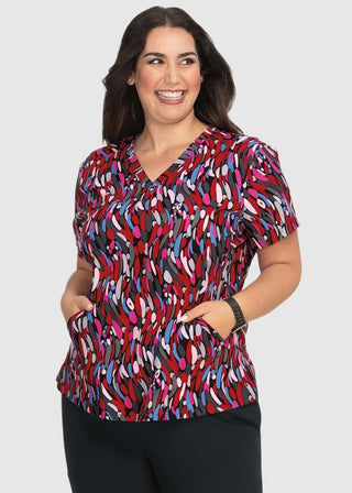 Koi French Bull by koi Doll Women's Twist Stretch Print Scrub Top