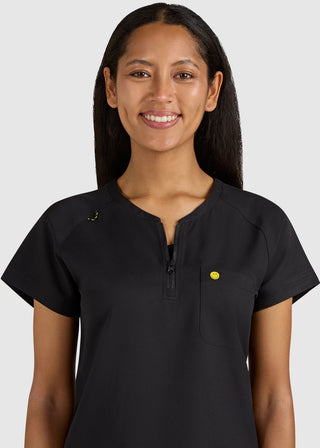 koi SmileyWorld Ecstatic Women's Zipper-Neck Scrub Top