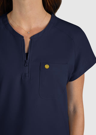 koi SmileyWorld Ecstatic Women's Zipper-Neck Scrub Top