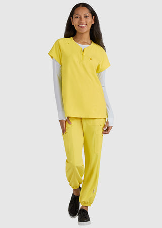 koi SmileyWorld Ecstatic Women's Zipper-Neck Scrub Top