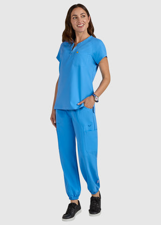 koi SmileyWorld Ecstatic Women's Zipper-Neck Scrub Top