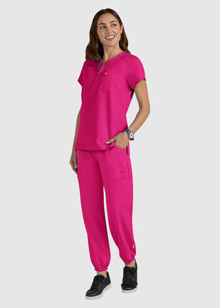 koi SmileyWorld Ecstatic Women's Zipper-Neck Scrub Top