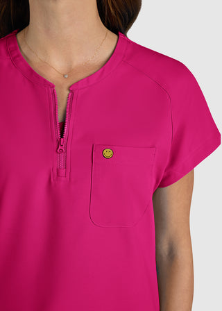 koi SmileyWorld Ecstatic Women's Zipper-Neck Scrub Top