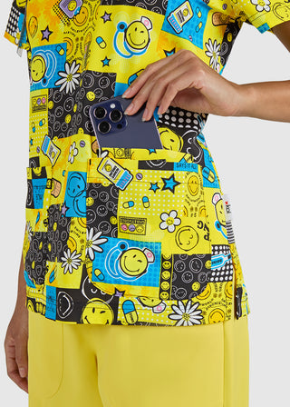 Koi SmileyWorld Adoring Women's Keep Smiling Print Scrub Top