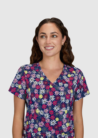 Koi SmileyWorld Adoring Women's Smile Daisy Print Scrub Top