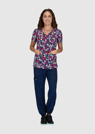 Koi SmileyWorld Adoring Women's Smile Daisy Print Scrub Top