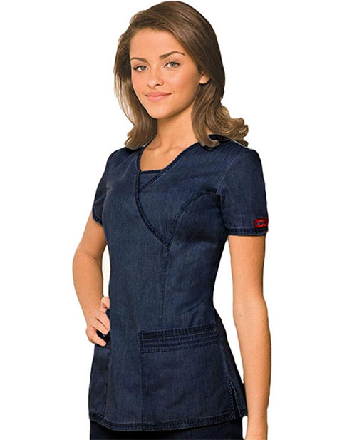 Buy Dickies New Blue Junior Two Pocket Mock Wrap Nurses Scrub Top for ...